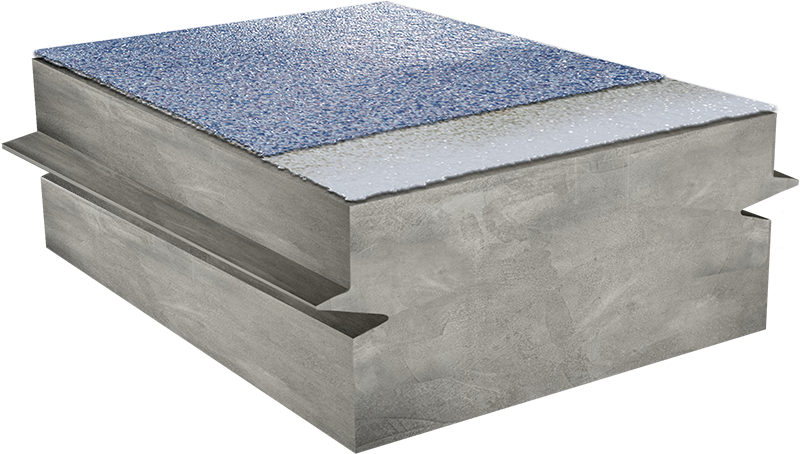HyppoCoat 100 deck assembly with a top coat and decorative flakes
