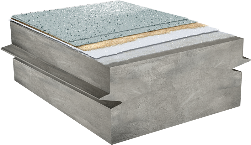 HyppoCoat 250 vehicular deck assembly with a medium gray top coat and rubber aggregate