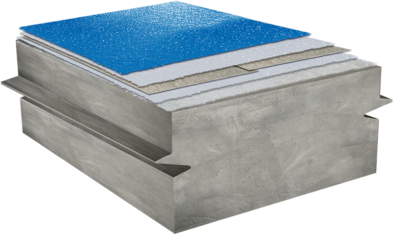 Ram QuickFlash PMMA trafficable deck assembly with a Traffic Blue finish